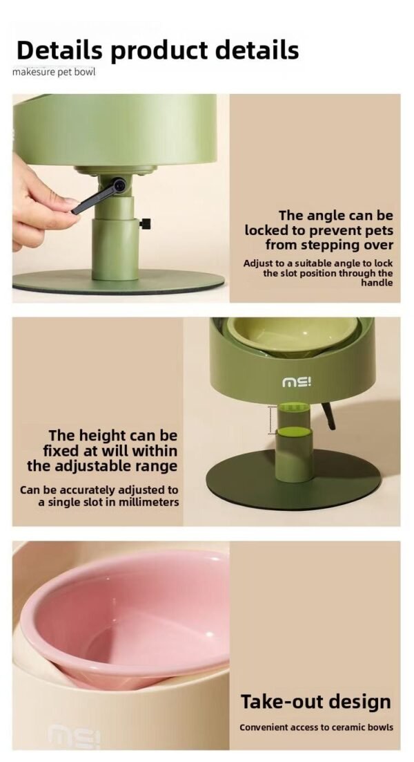 Makesure Cat Bowl|Ceramic Tall Neck Pet Adjustable Height Cat Drinking Feeding | Dog Bowl Food Bowl Caliber - 图片 11