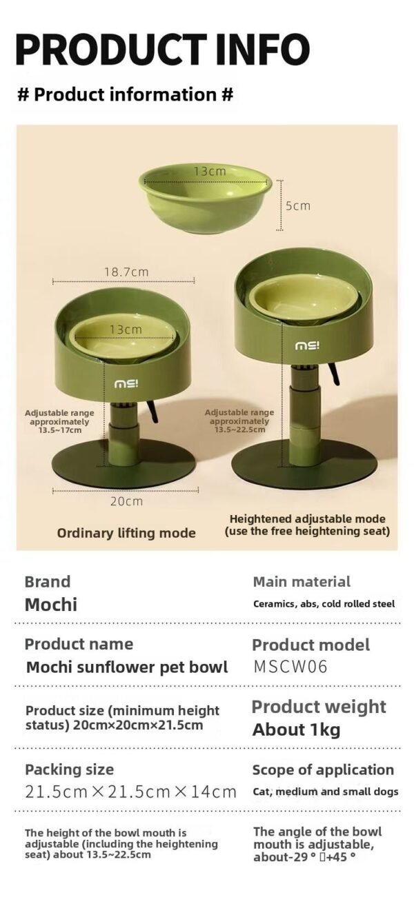 Makesure Cat Bowl|Ceramic Tall Neck Pet Adjustable Height Cat Drinking Feeding | Dog Bowl Food Bowl Caliber - 图片 9
